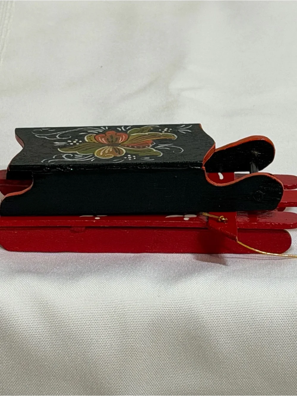 2 Wood Sleigh Sled Primitive Vtg Folk Art Rosemaling Ornaments Dollhouse